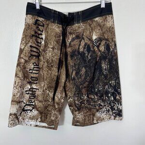 Early Y2K Apprime  Death To The Wicked Graphic‎ Board Shorts Size S